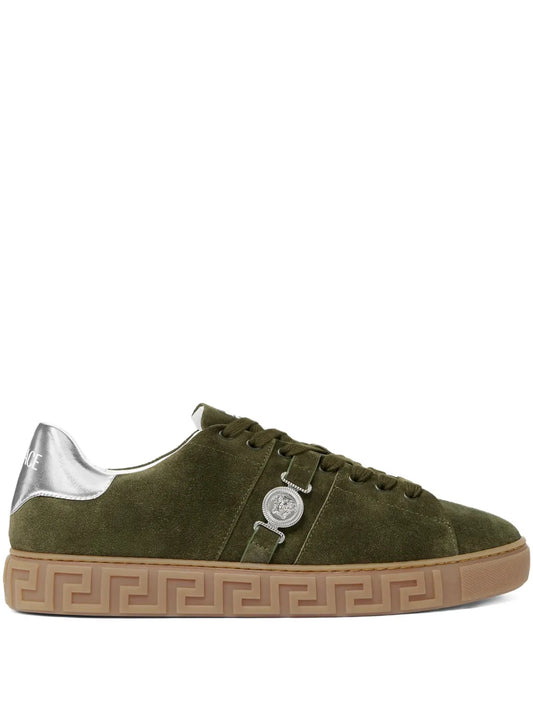 Versace Greca-Embellished Suede Sneakers
