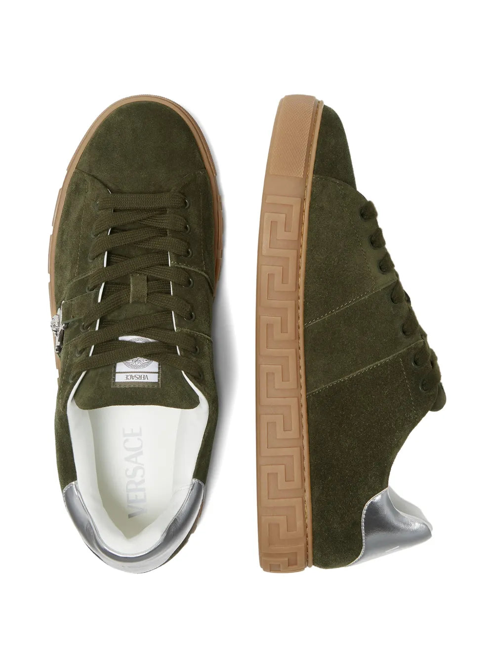 Versace Greca-Embellished Suede Sneakers